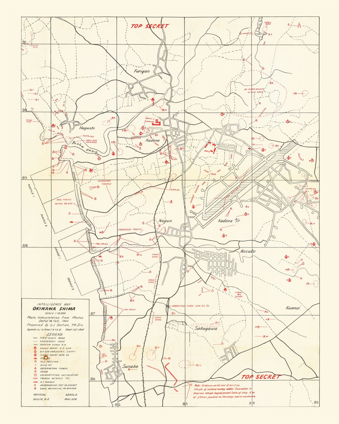 Vintage Okinawa Intelligence Map, 1945