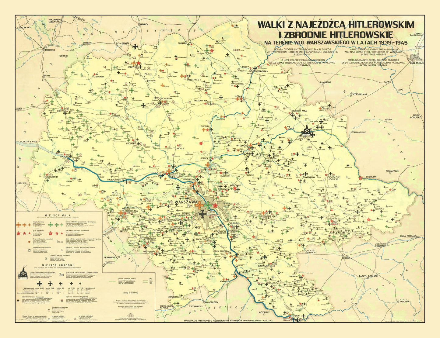 Vintage Warsaw Nazi Invasion Map, Poland, 1945