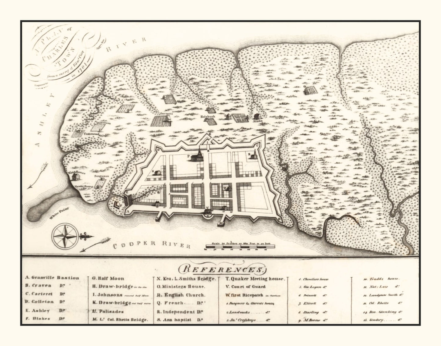 Vintage Map of Charleston, South Carolina, 1809 (Variant) Wall Art