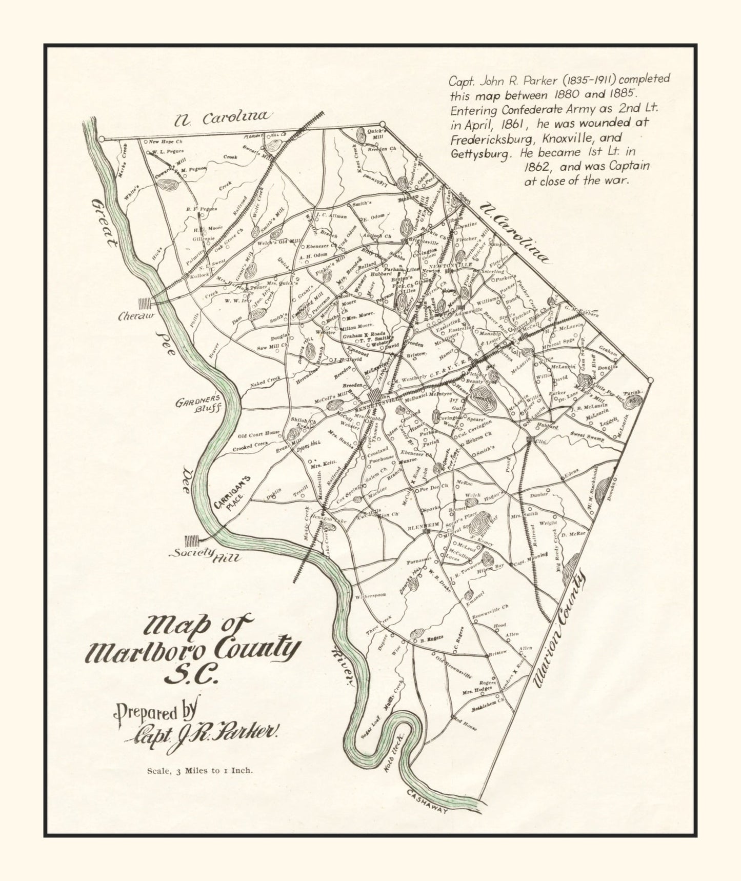 Vintage Map of Marlboro County, South Carolina, 1880