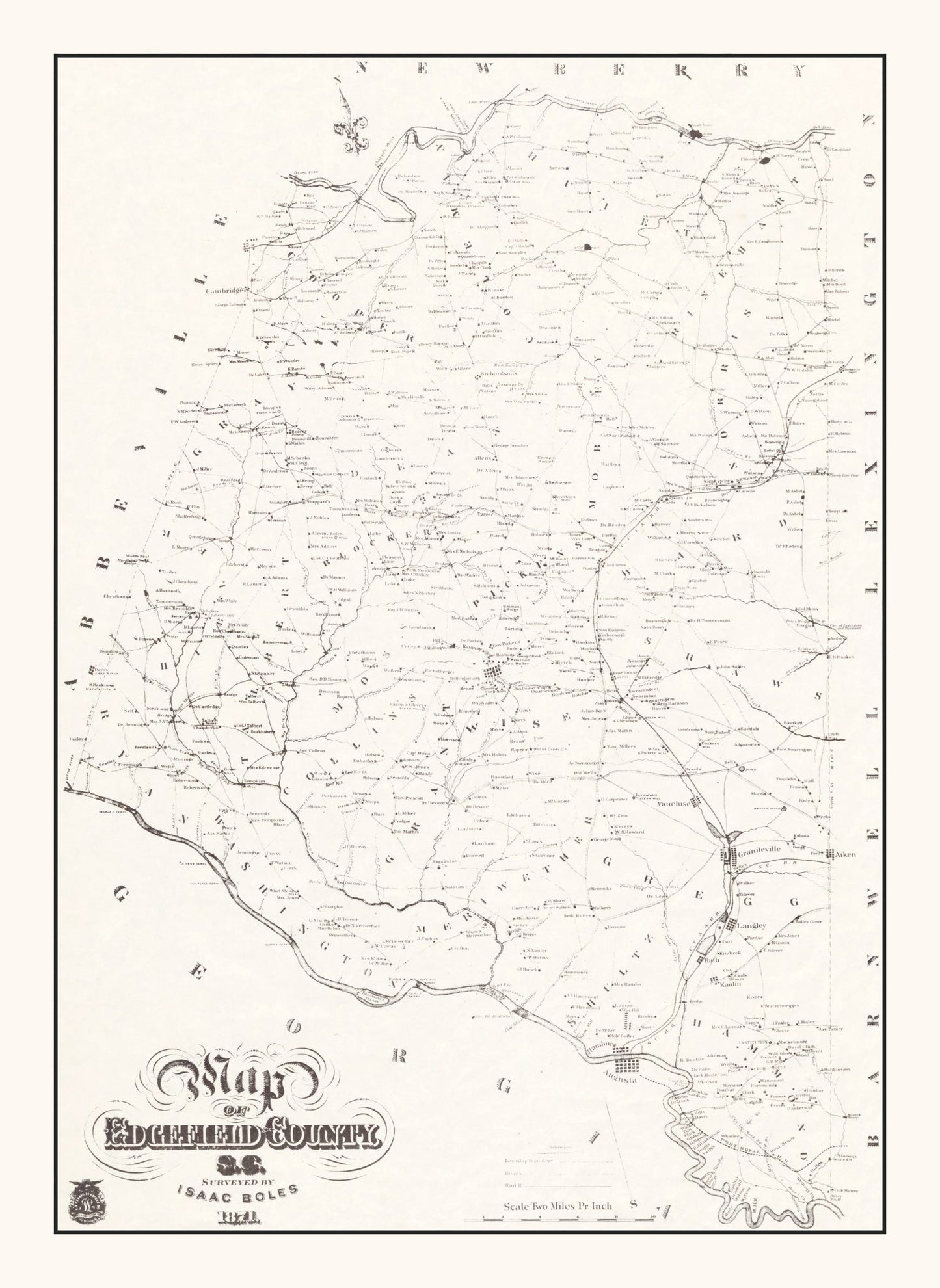 Vintage Map of Edgefield County, South Carolina, 1871
