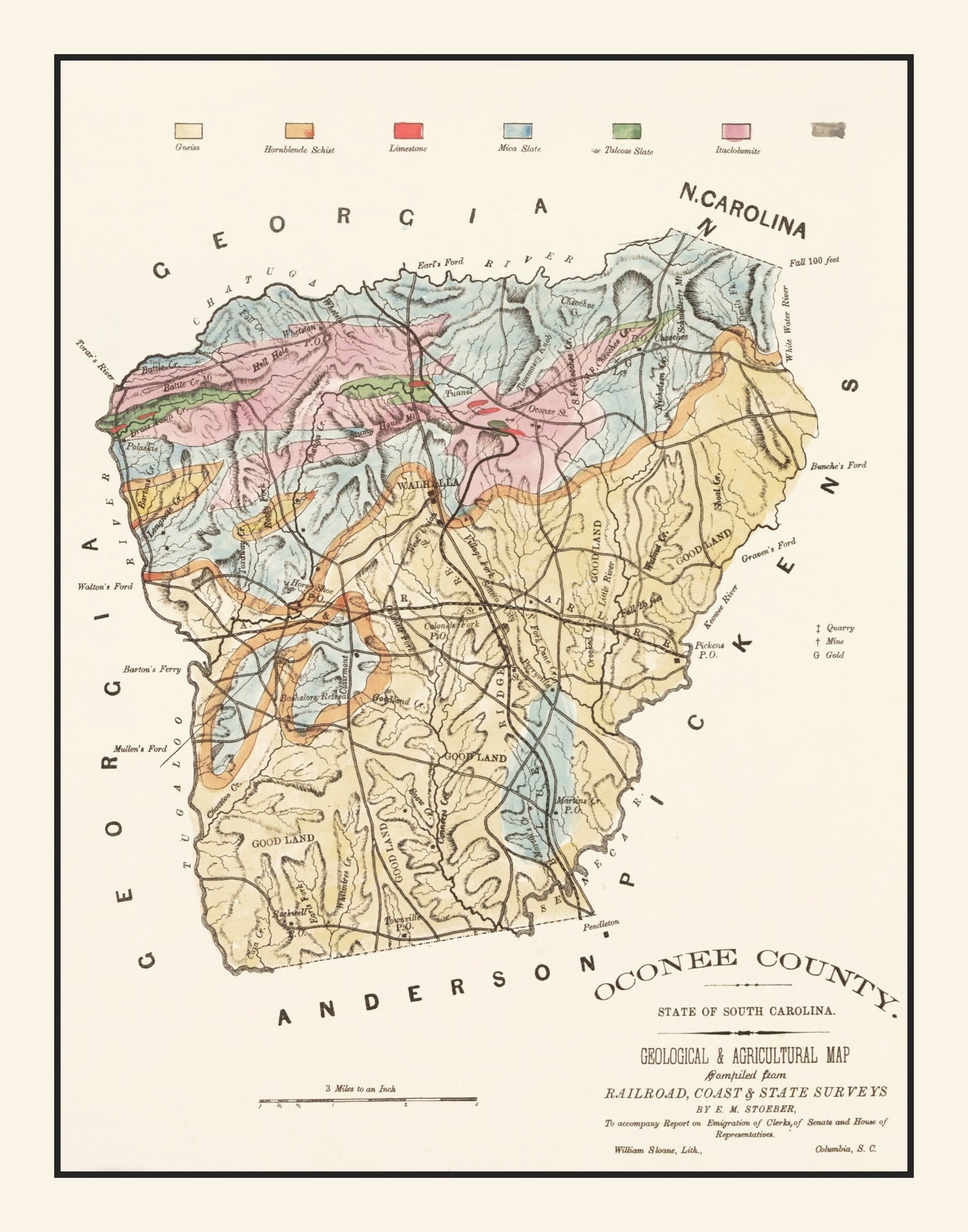Vintage Map of Oconee County, South Carolina, 1880