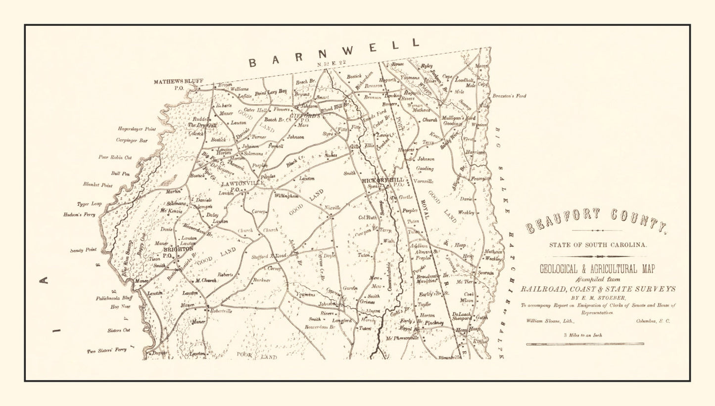 Vintage Map of Beaufort County, South Carolina, 1880