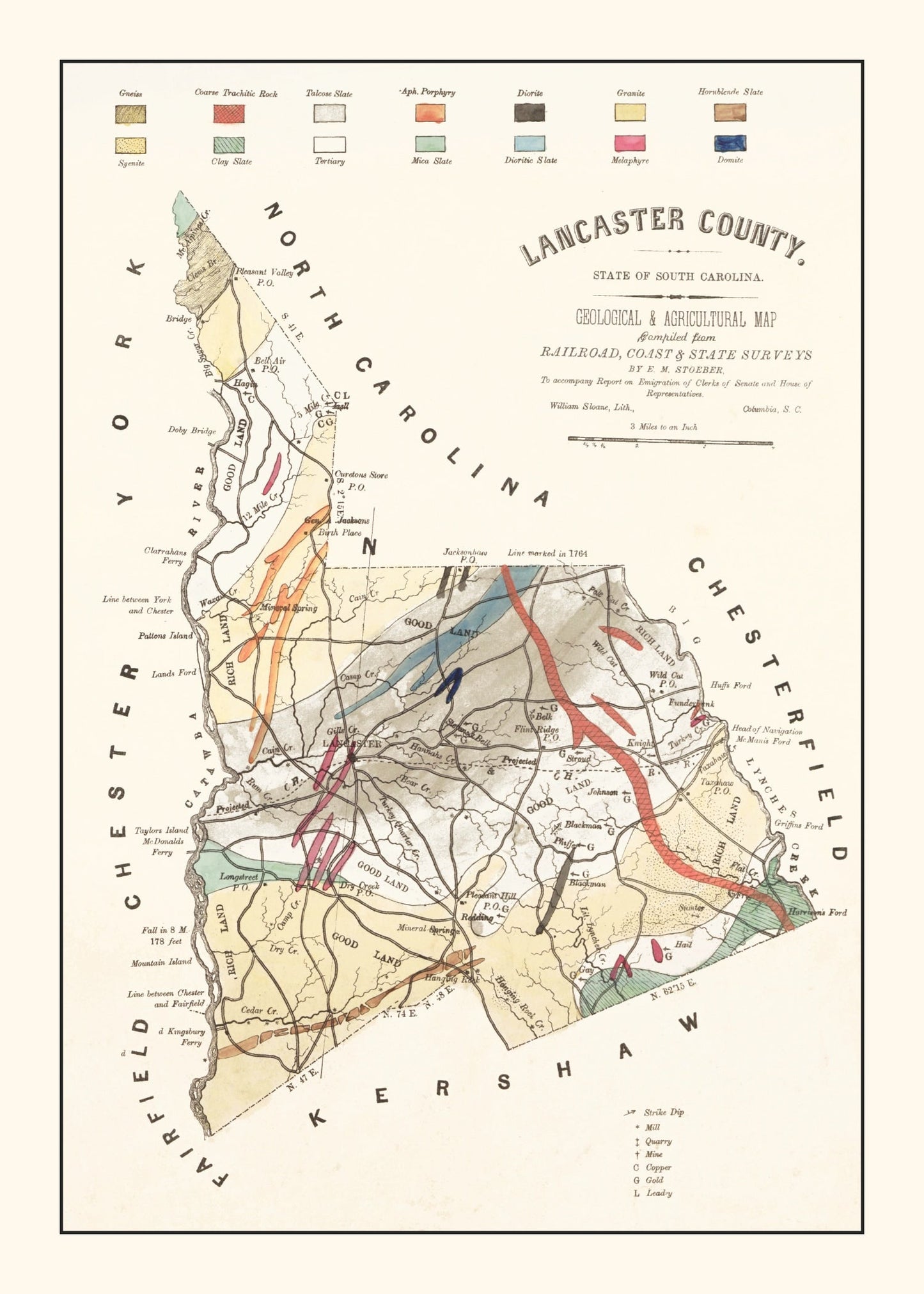 Vintage Map of Lancaster County, South Carolina, 1880