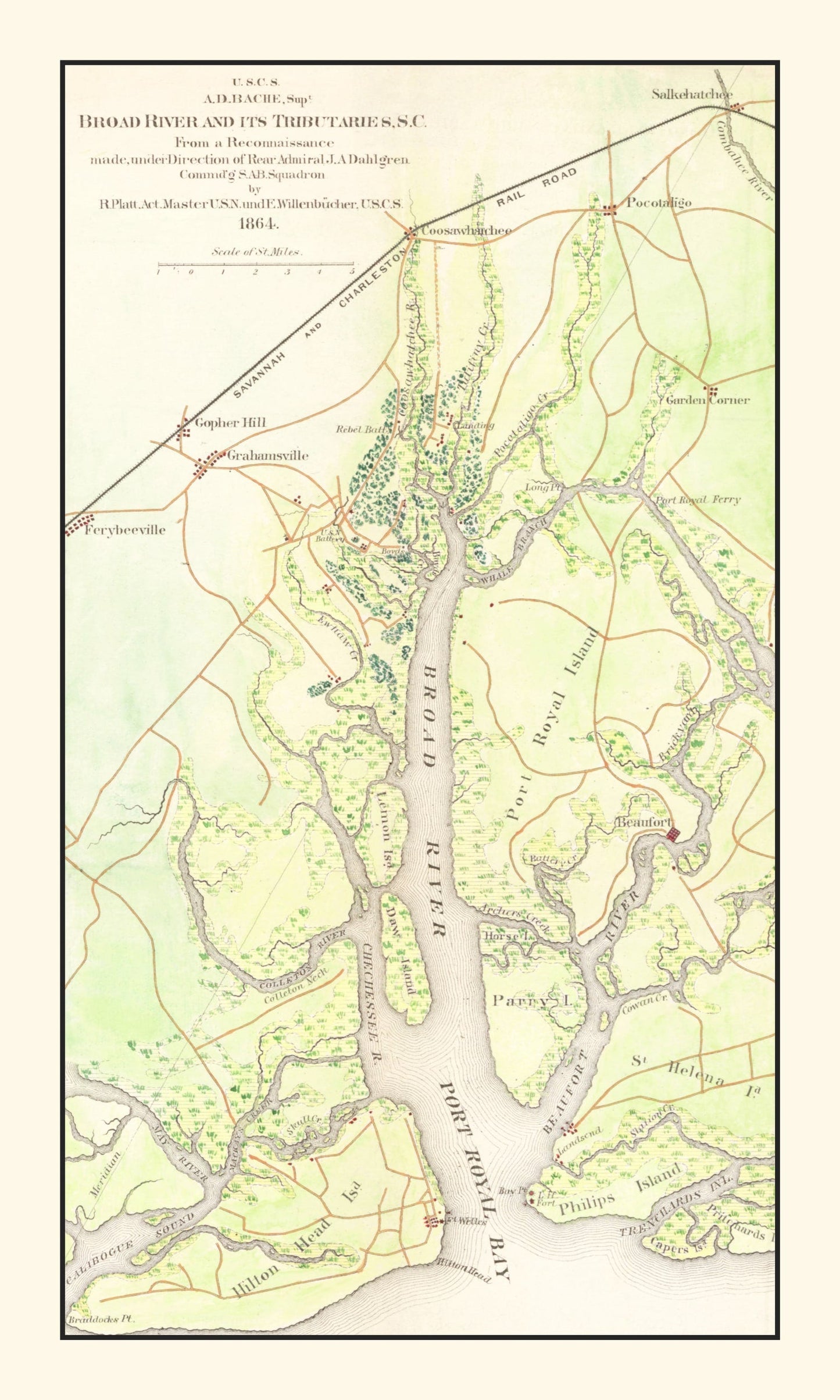 Vintage Map of the Broad River, South Carolina, 1865