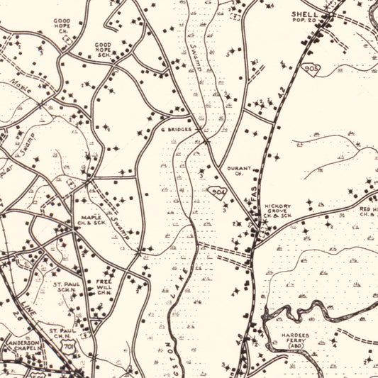 Vintage Map of Horry County, South Carolina, 1939