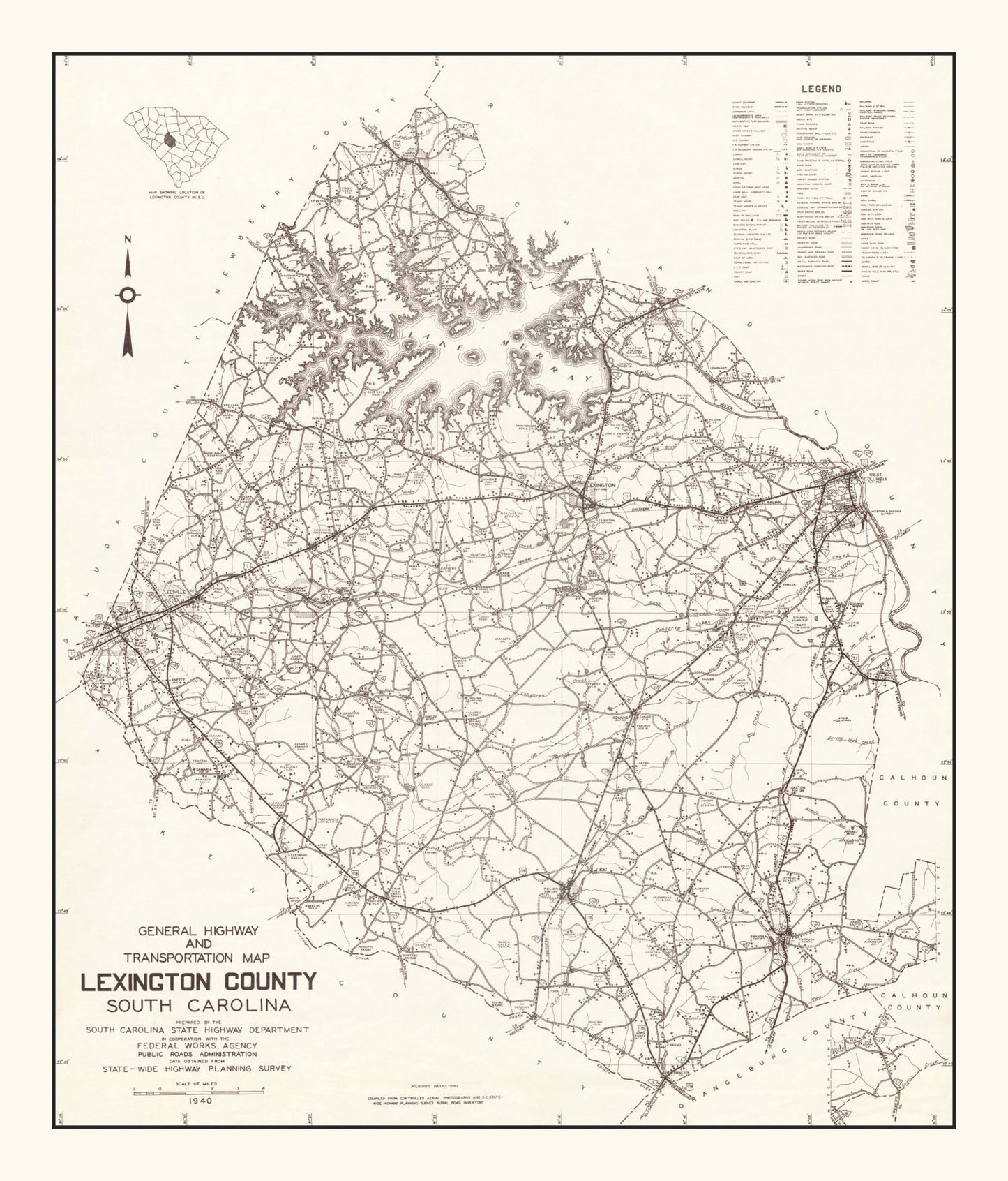 Vintage Map of Lexington County, South Carolina, 1939
