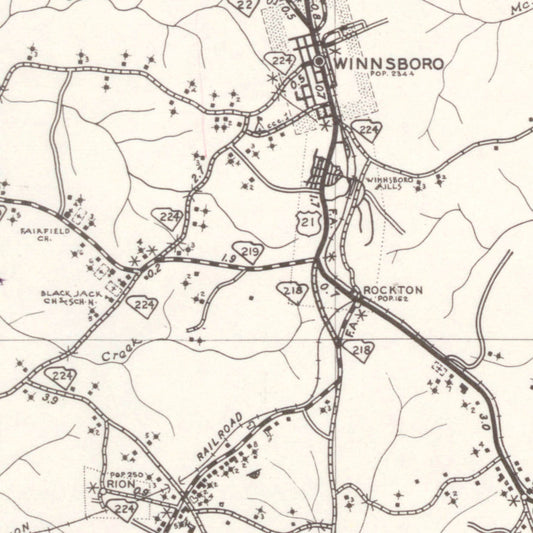 Vintage Map of Fairfield County, South Carolina, 1939