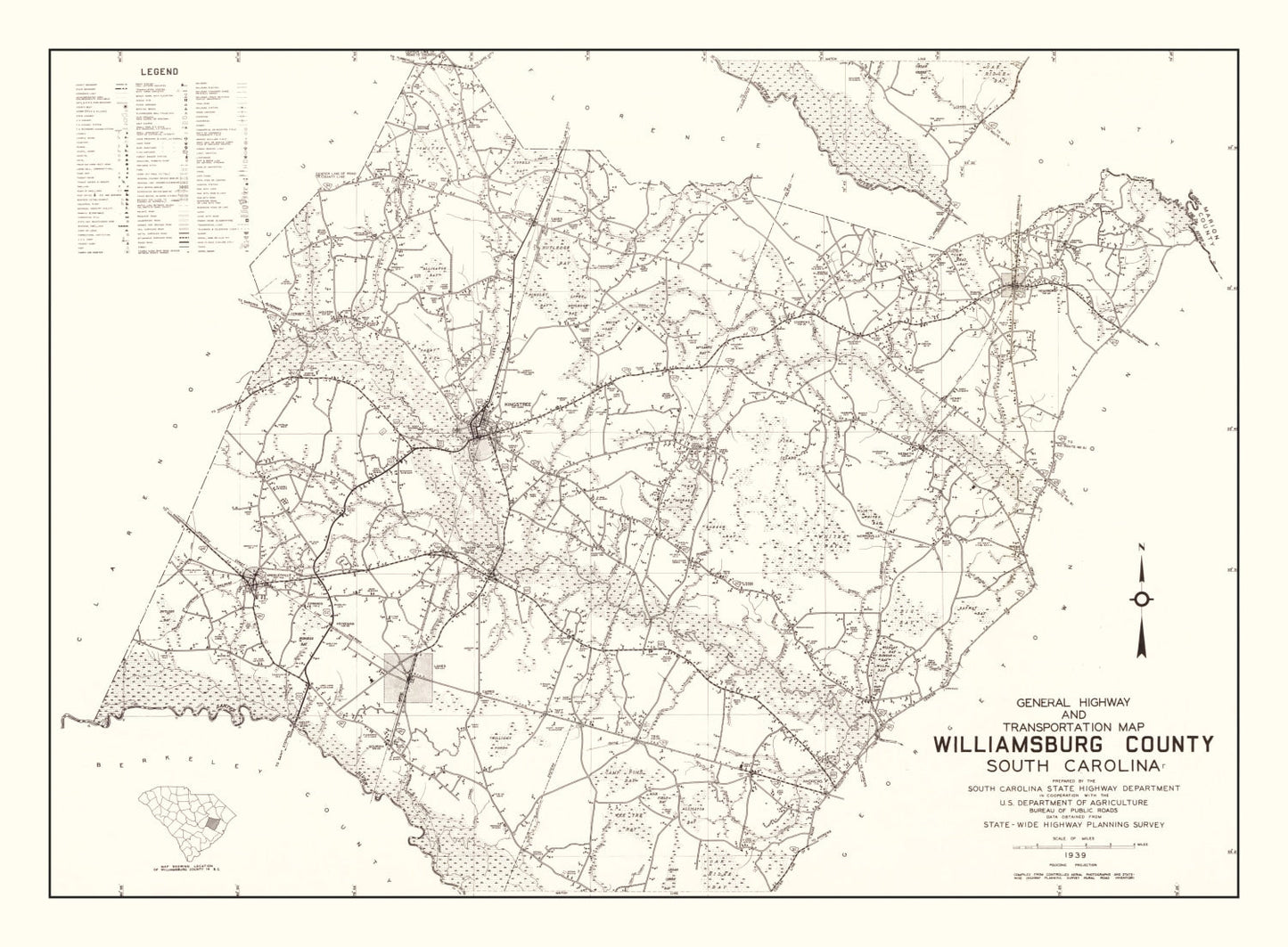 Vintage Map of Williamsburg County, South Carolina 1939