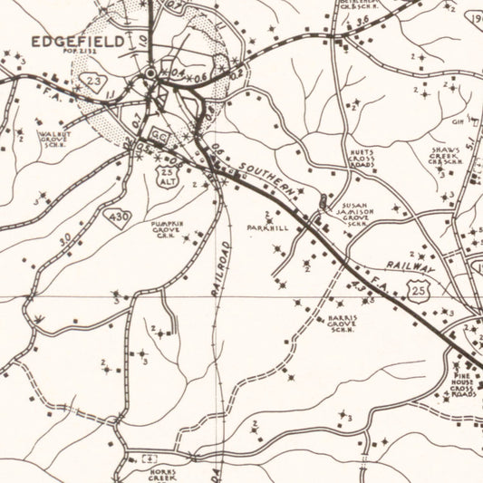 Vintage Map of Edgefield County, South Carolina, 1939