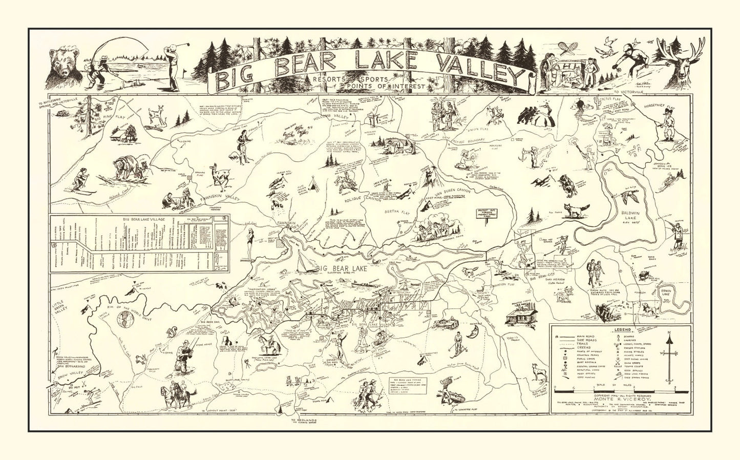 Vintage Map of Big Bear Lake Valley, California, 1946