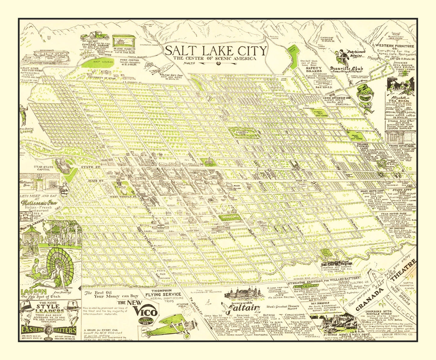 Vintage Map of Salt Lake City, Utah, 1926