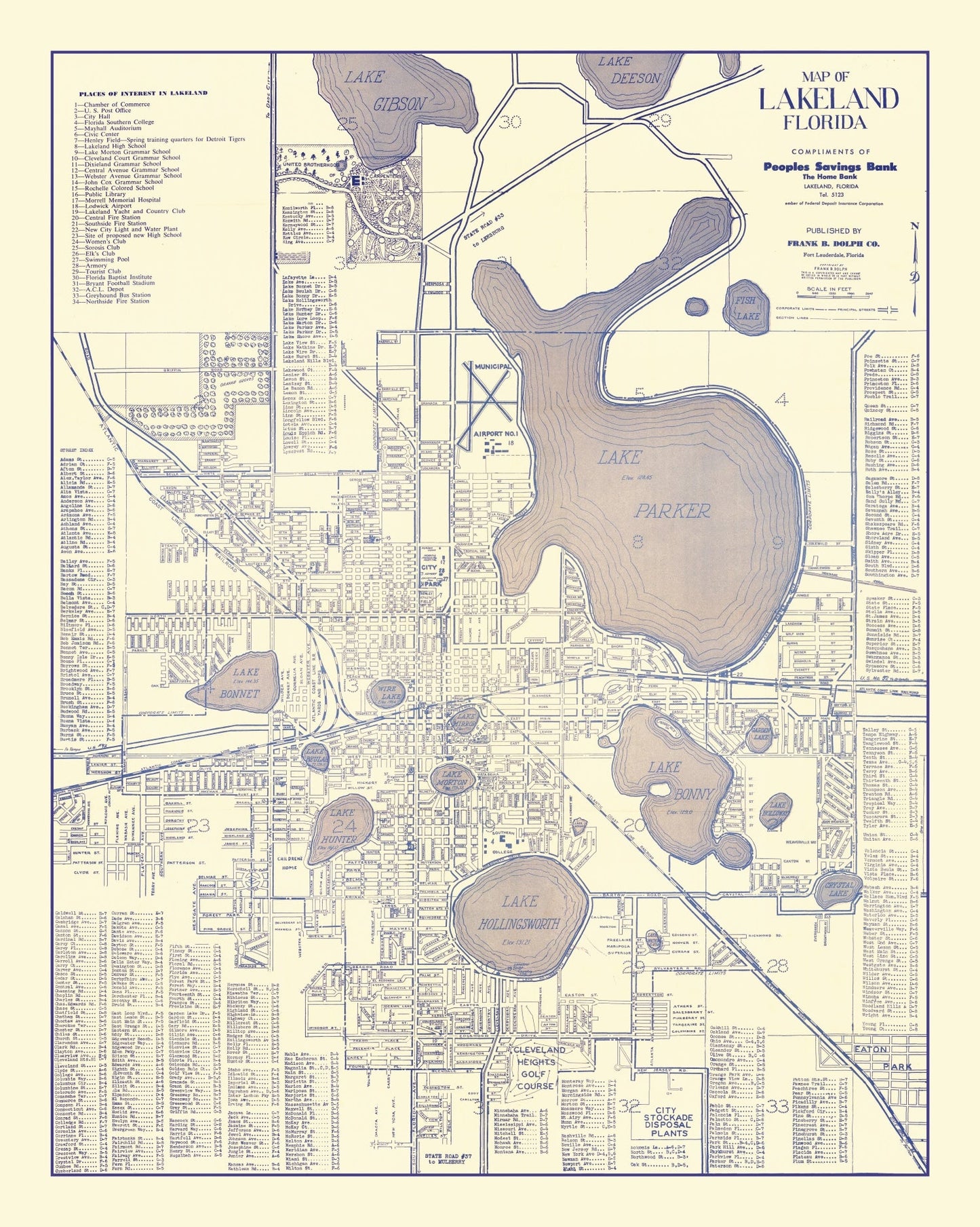 Vintage Map of Lakeland, Florida, 1930