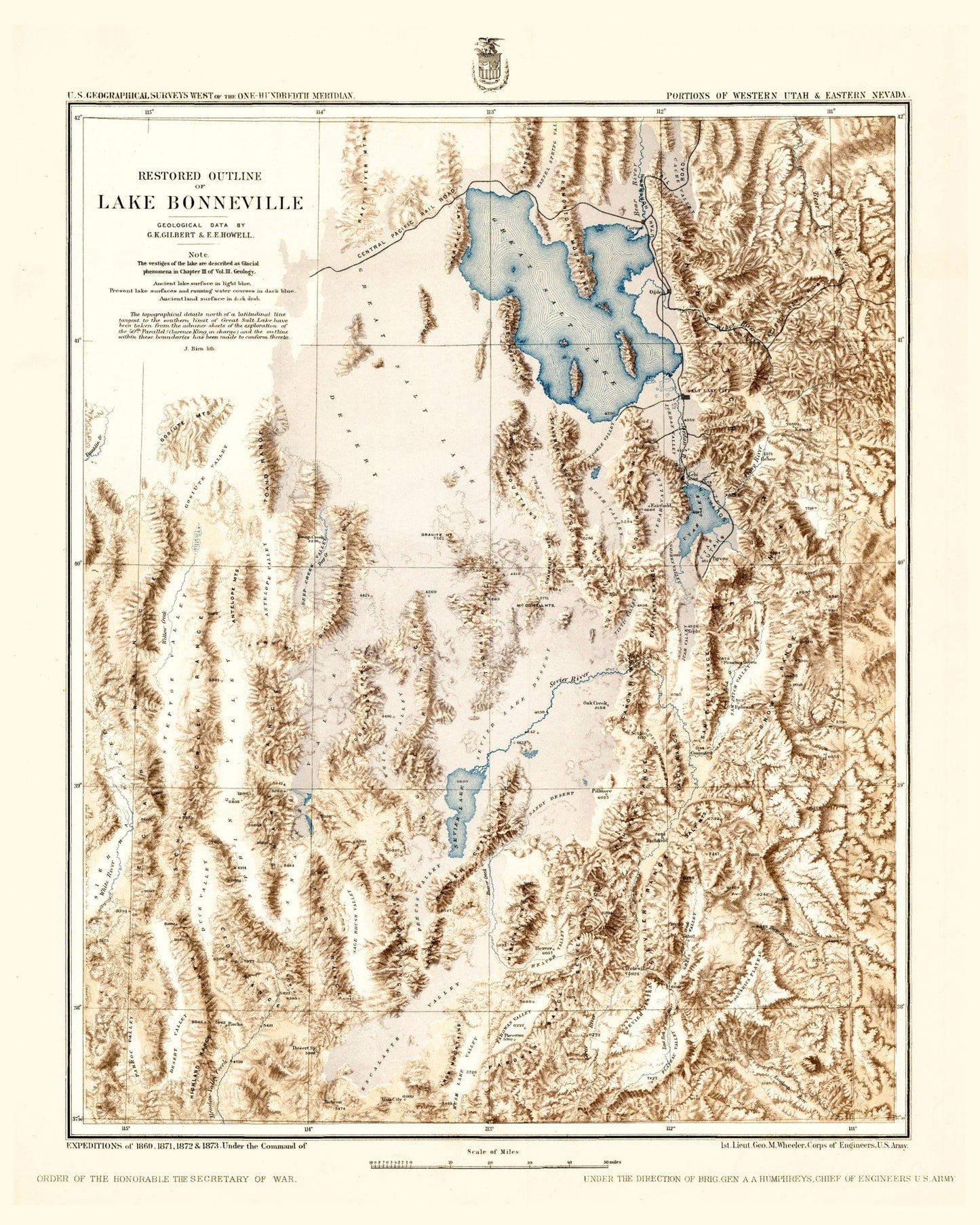 Vintage Lake Bonneville Map, 1877