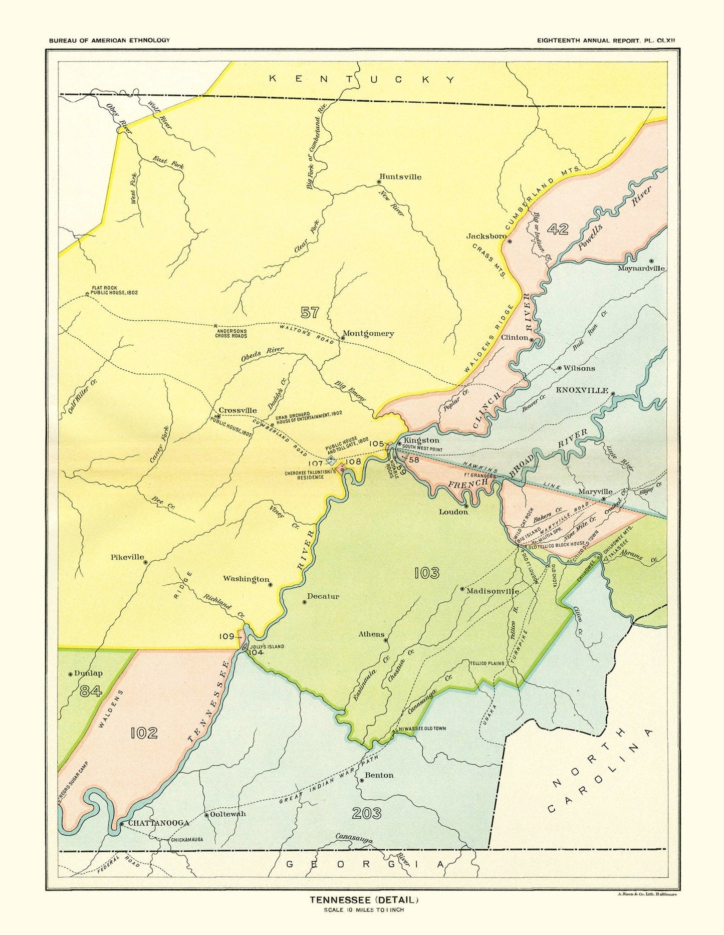Cherokee Treaty Cessions Vintage Map 1897 Wall Art