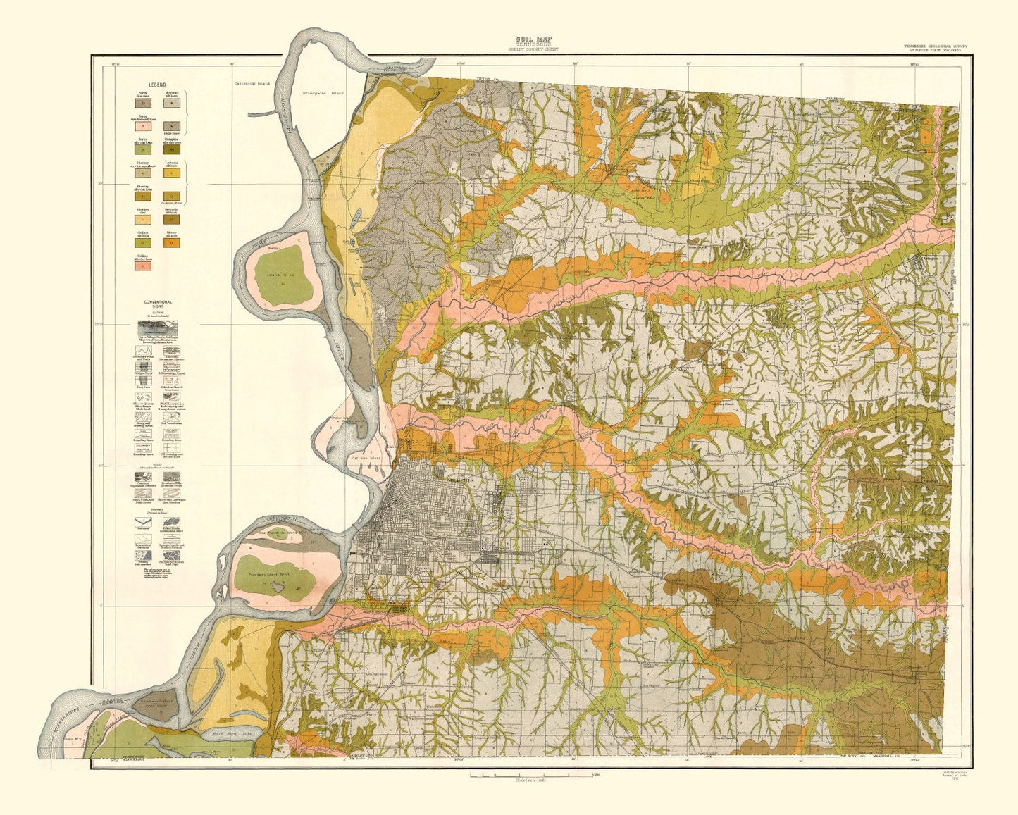 Vintage Map of Shelby County, Tennessee, 1916