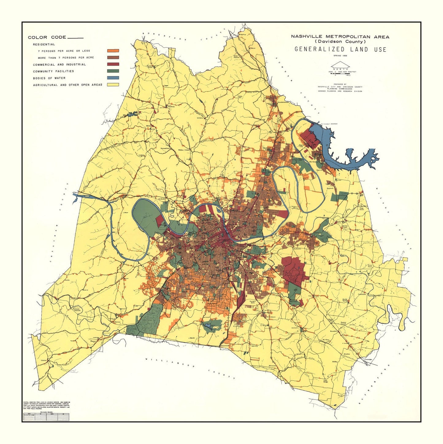 Vintage Map of Nashville, Tennessee, 1956
