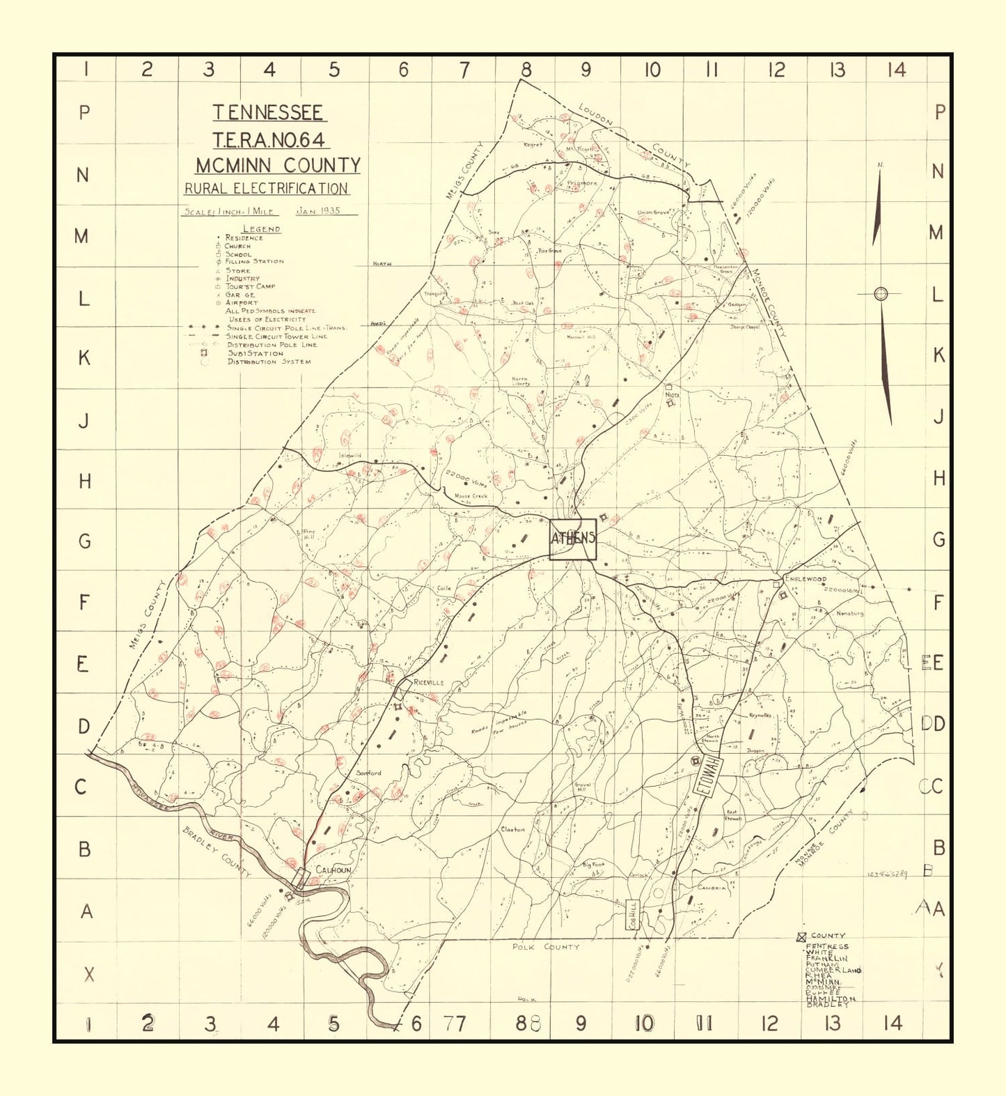 Vintage Map of McMinn County, Tennessee, 1935