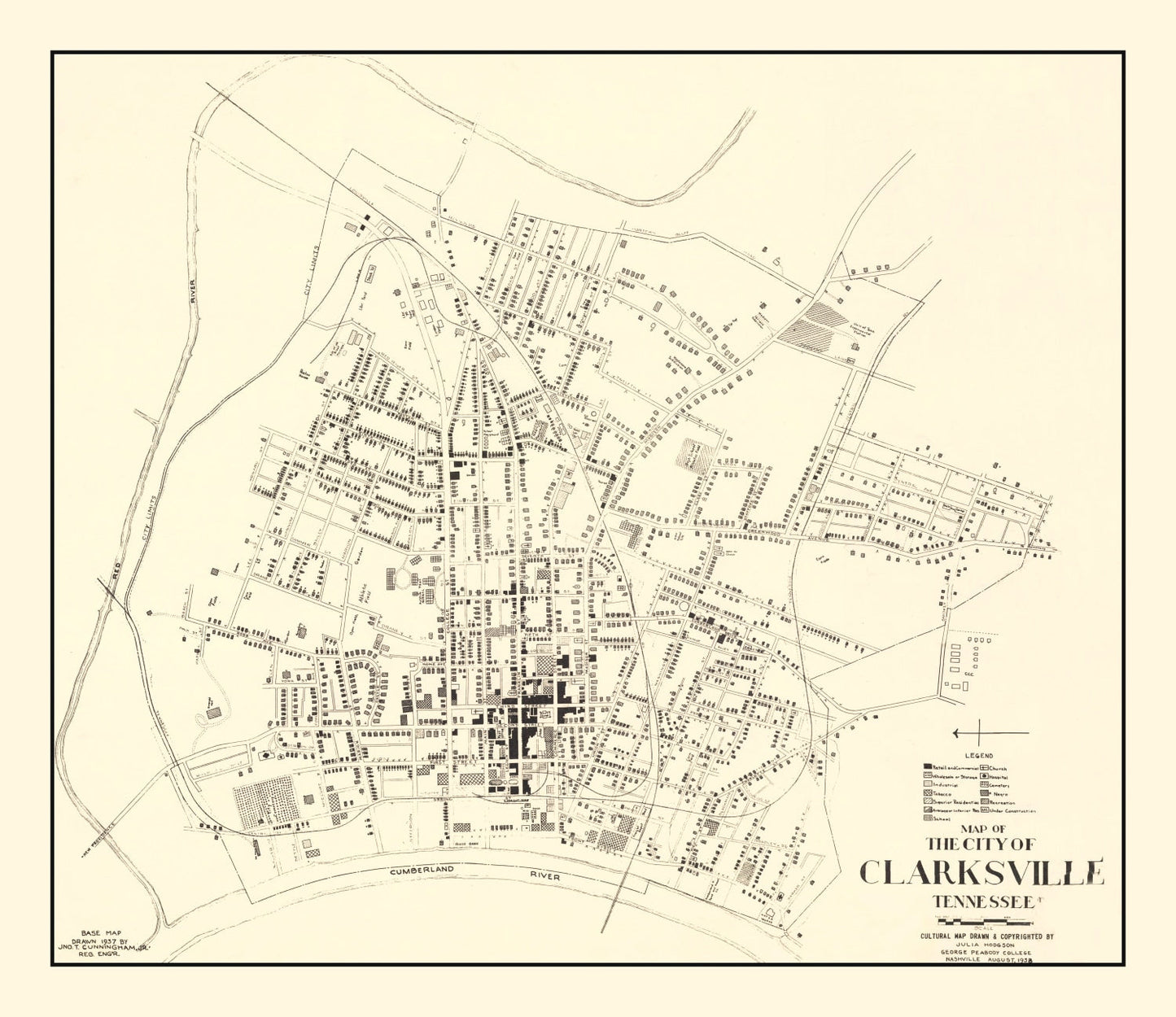 Vintage Map of Clarksville, Tennessee, 1938
