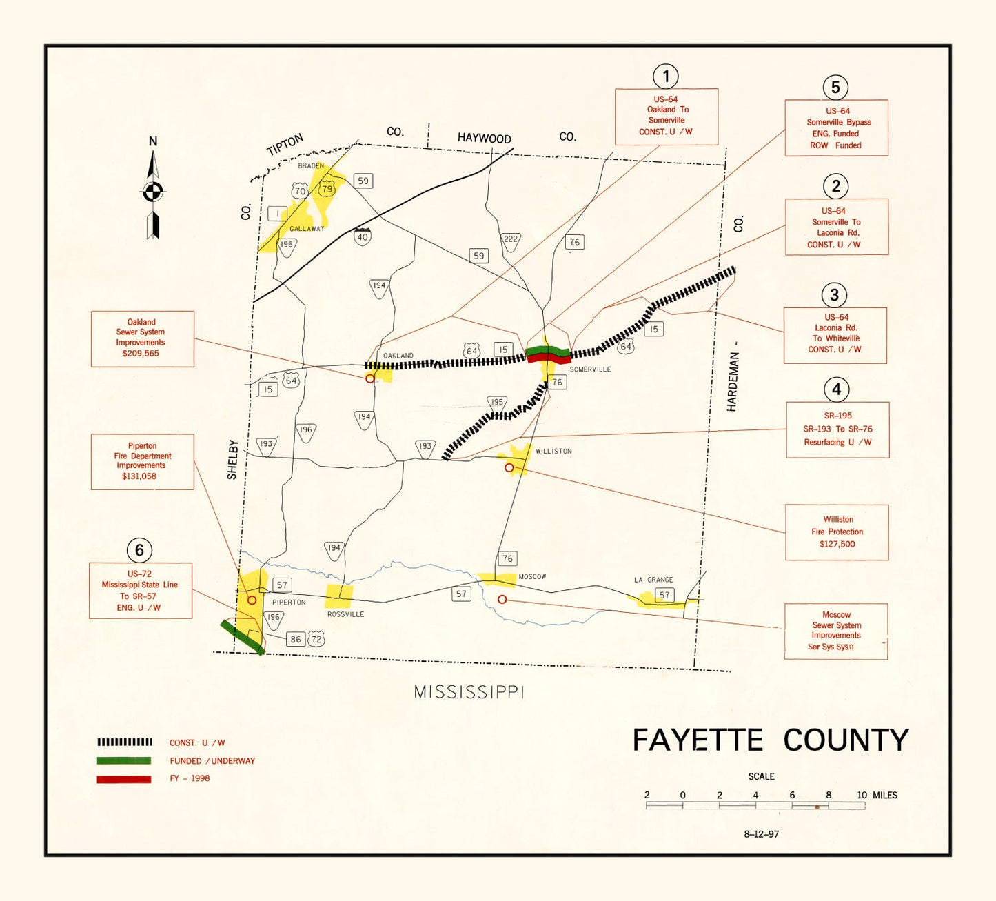 Vintage Map of Fayette County, Tennessee, 1997