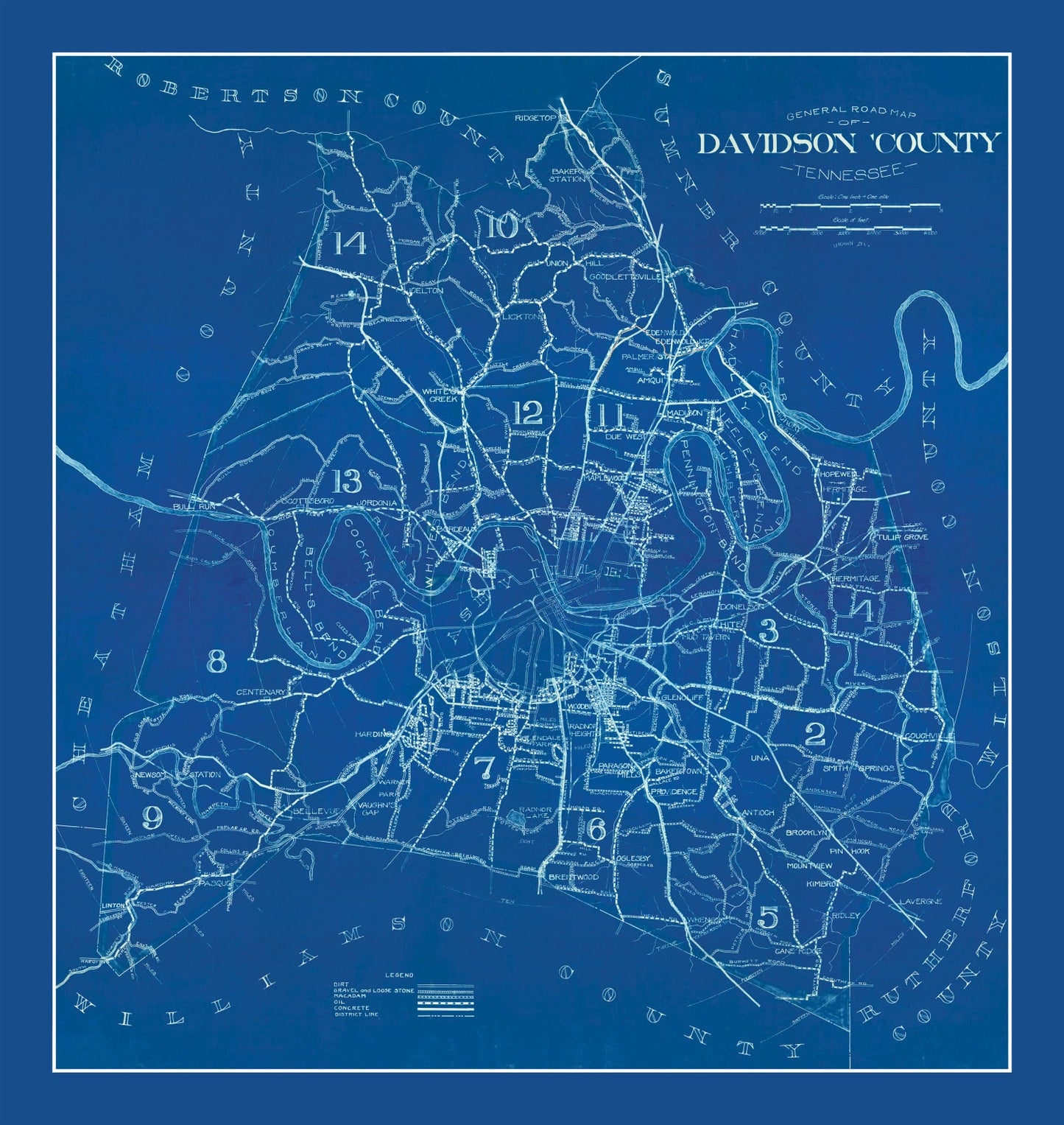 Vintage Map of Davidson County, Tennessee, 1940