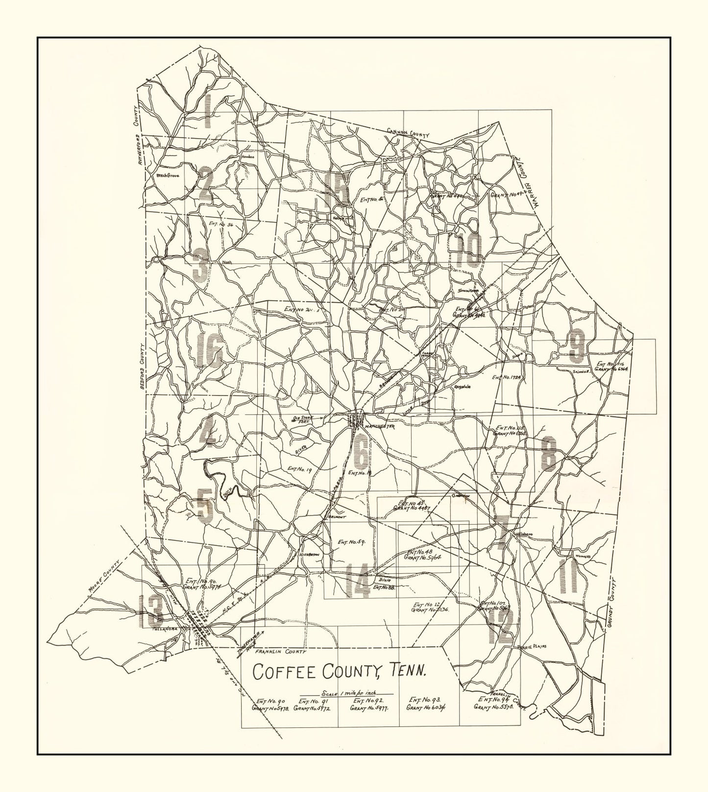 Vintage Map of Coffee County, Tennessee 1938