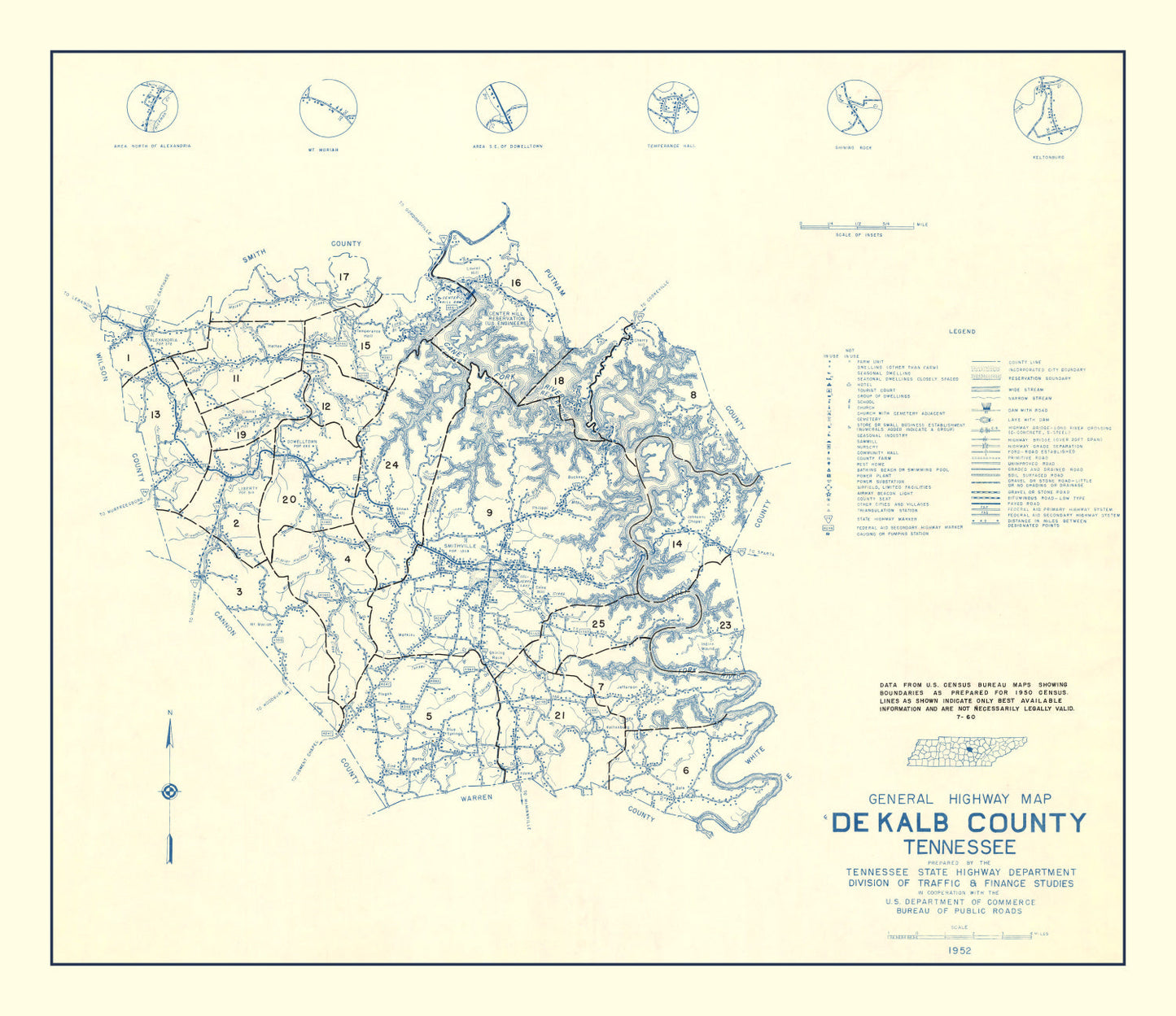 Vintage Map of DeKalb County, Tennessee, 1952