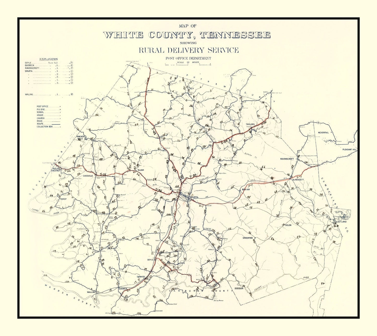 Vintage Map of White County, Tennessee 1936