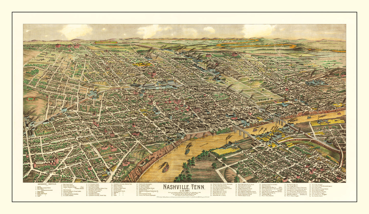 Vintage Map of Nashville, Tennessee, 1958