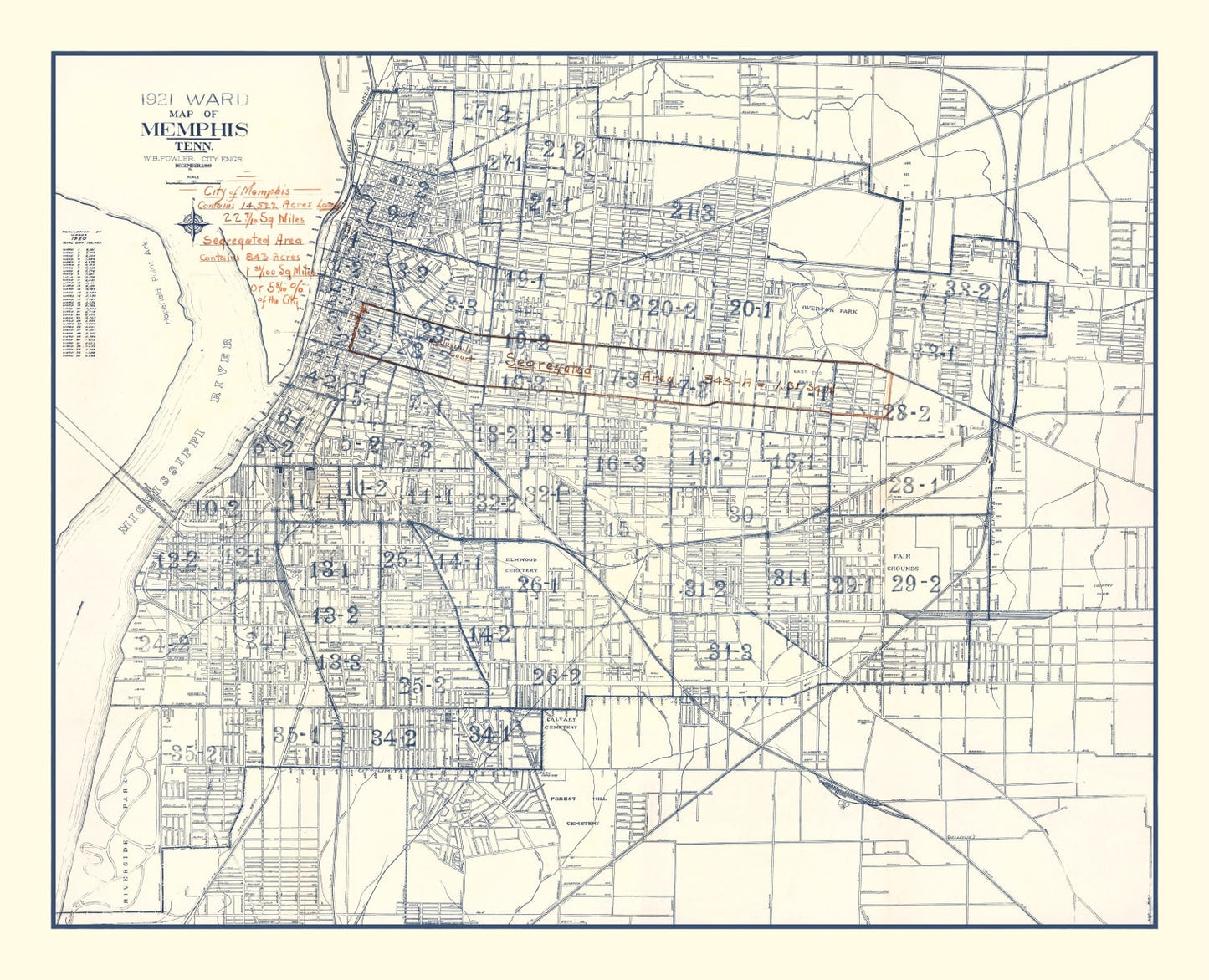 Vintage Map of Memphis, Tennessee, 1919
