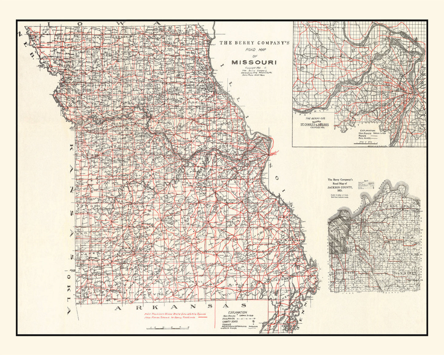 Vintage Map of Missouri, 1911