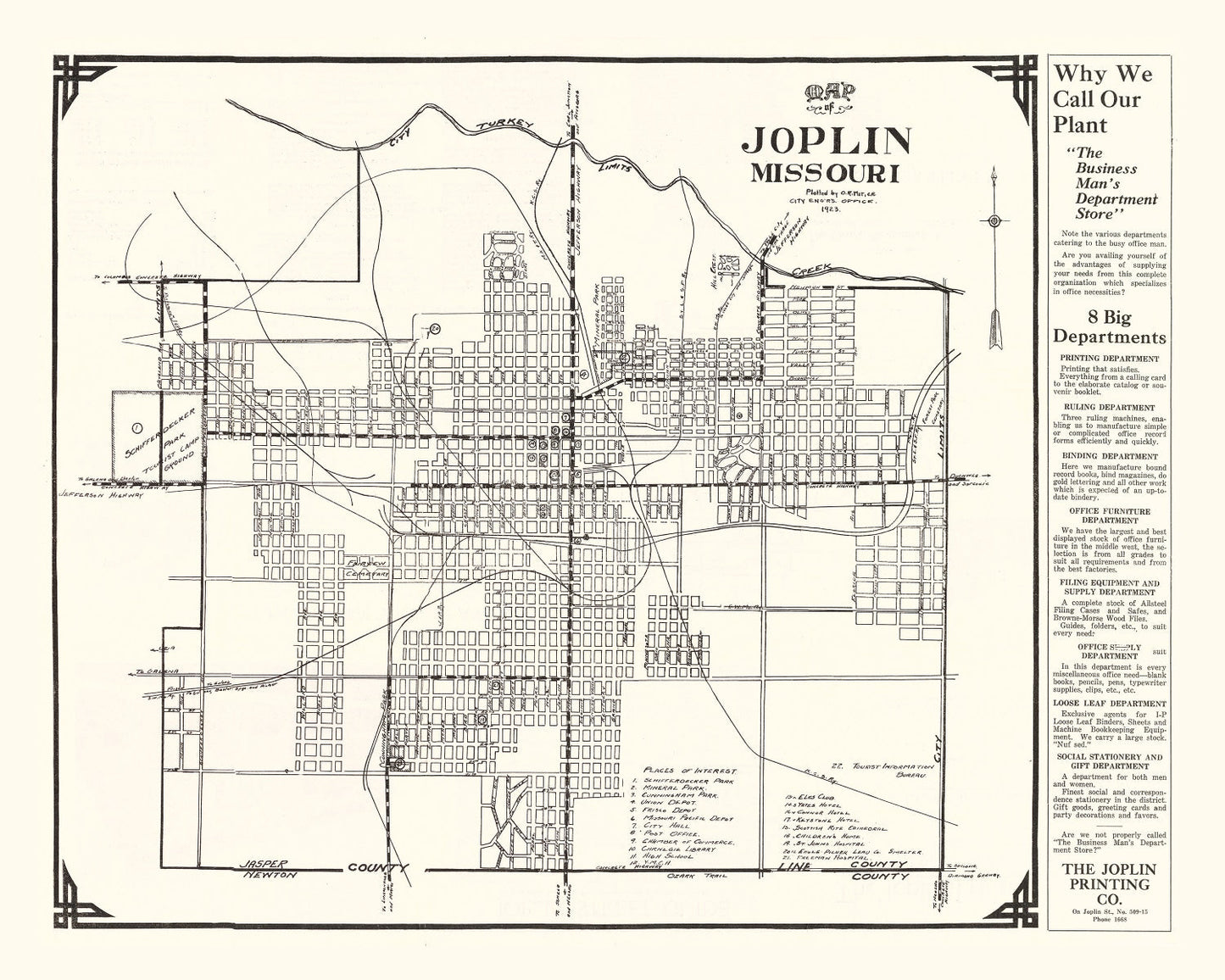 Vintage Map of Joplin, Missouri, 1923