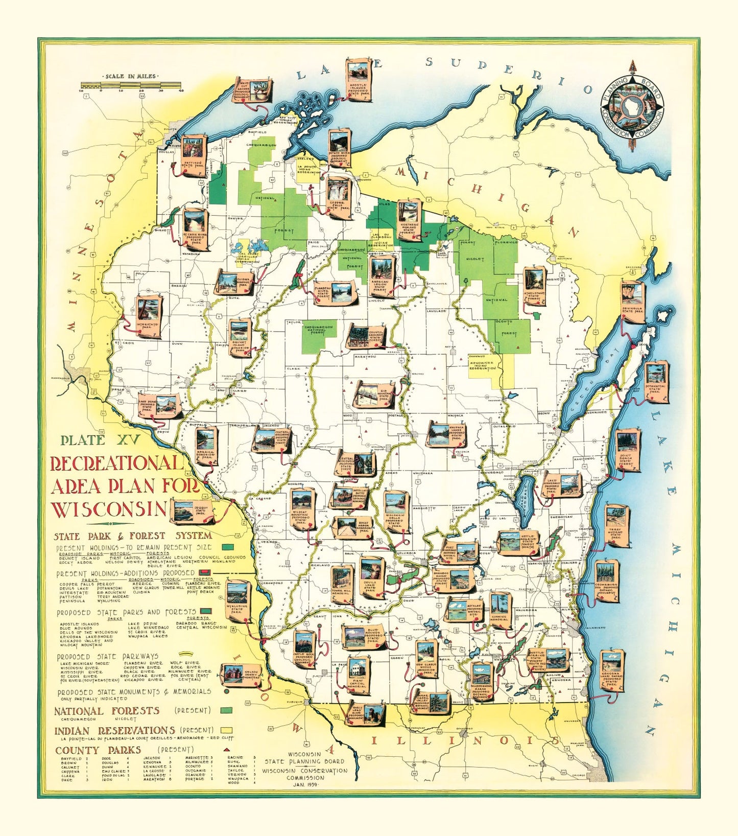 Vintage Map of Wisconsin, 1939