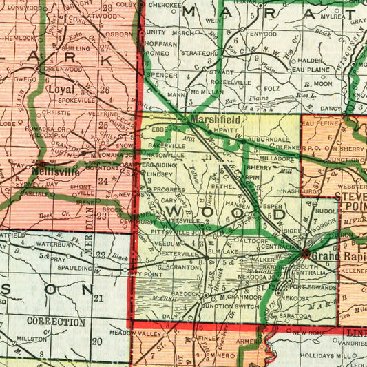 Vintage Map of Wisconsin, 1913