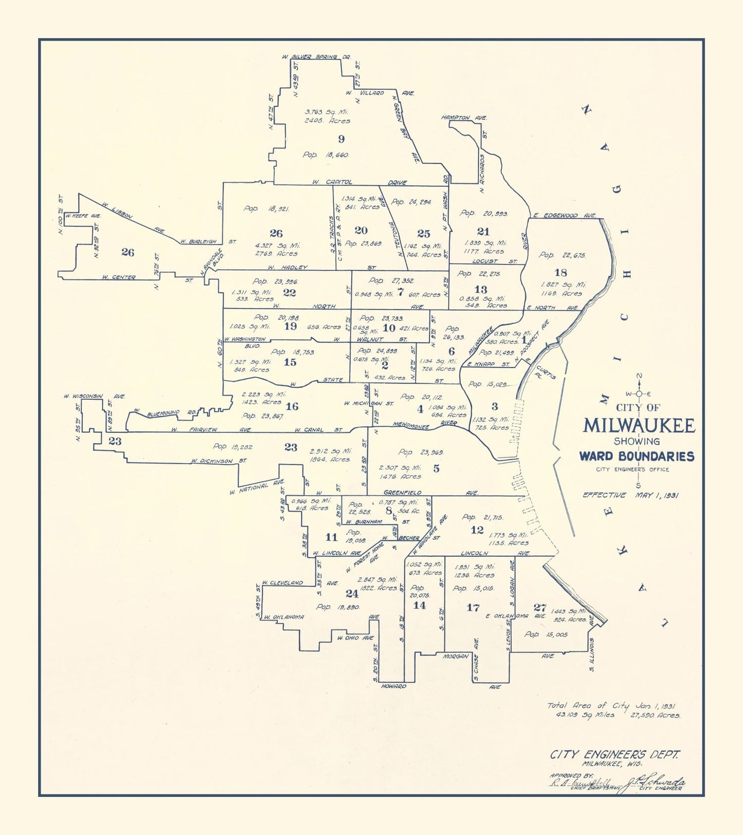 Vintage Map of Milwaukee, Wisconsin, 1931