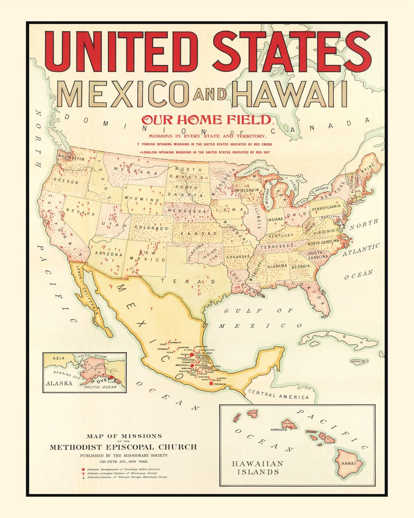 Vintage Methodist Episcopal Church Missions Map, 1898