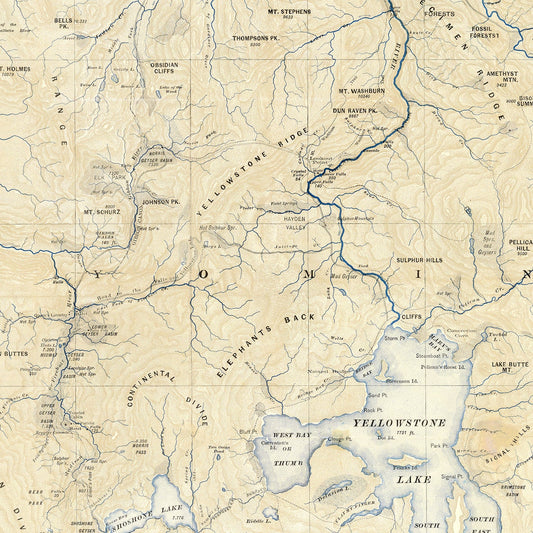 Vintage Map of Yellowstone National Park, 1882