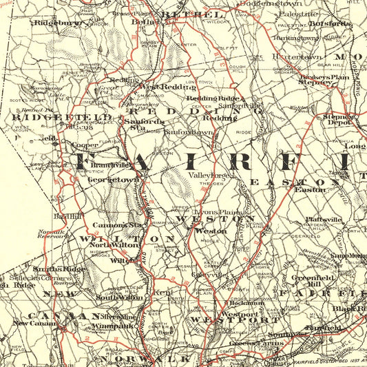Vintage Map of Fairfield County, Connecticut, 1885