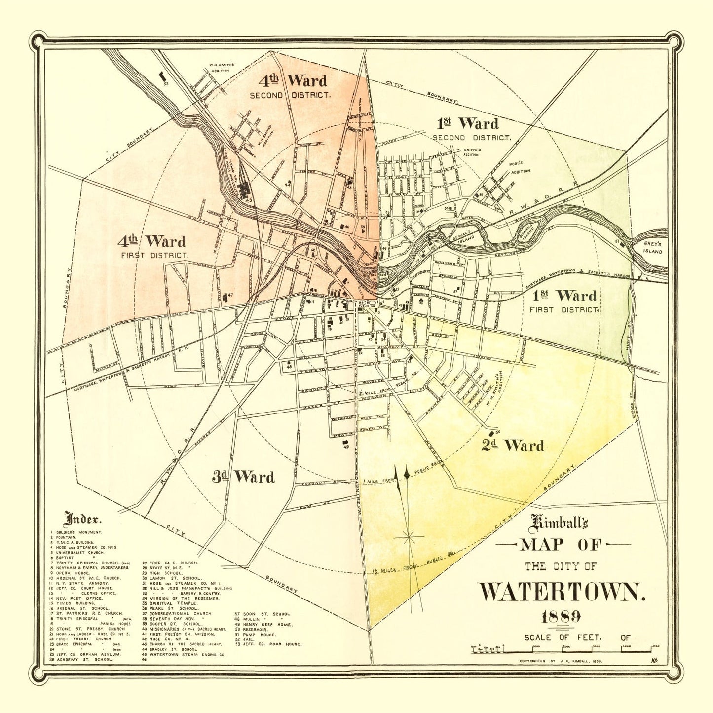 Vintage Map of Watertown, New York 1889