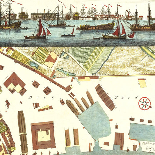 Vintage Map of the Dockyard at Deptford, 1753