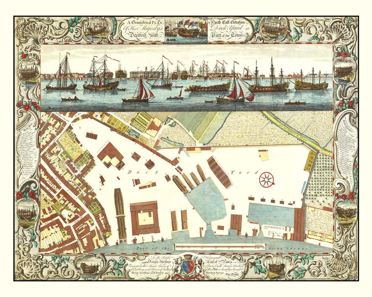Vintage Map of the Dockyard at Deptford, 1753