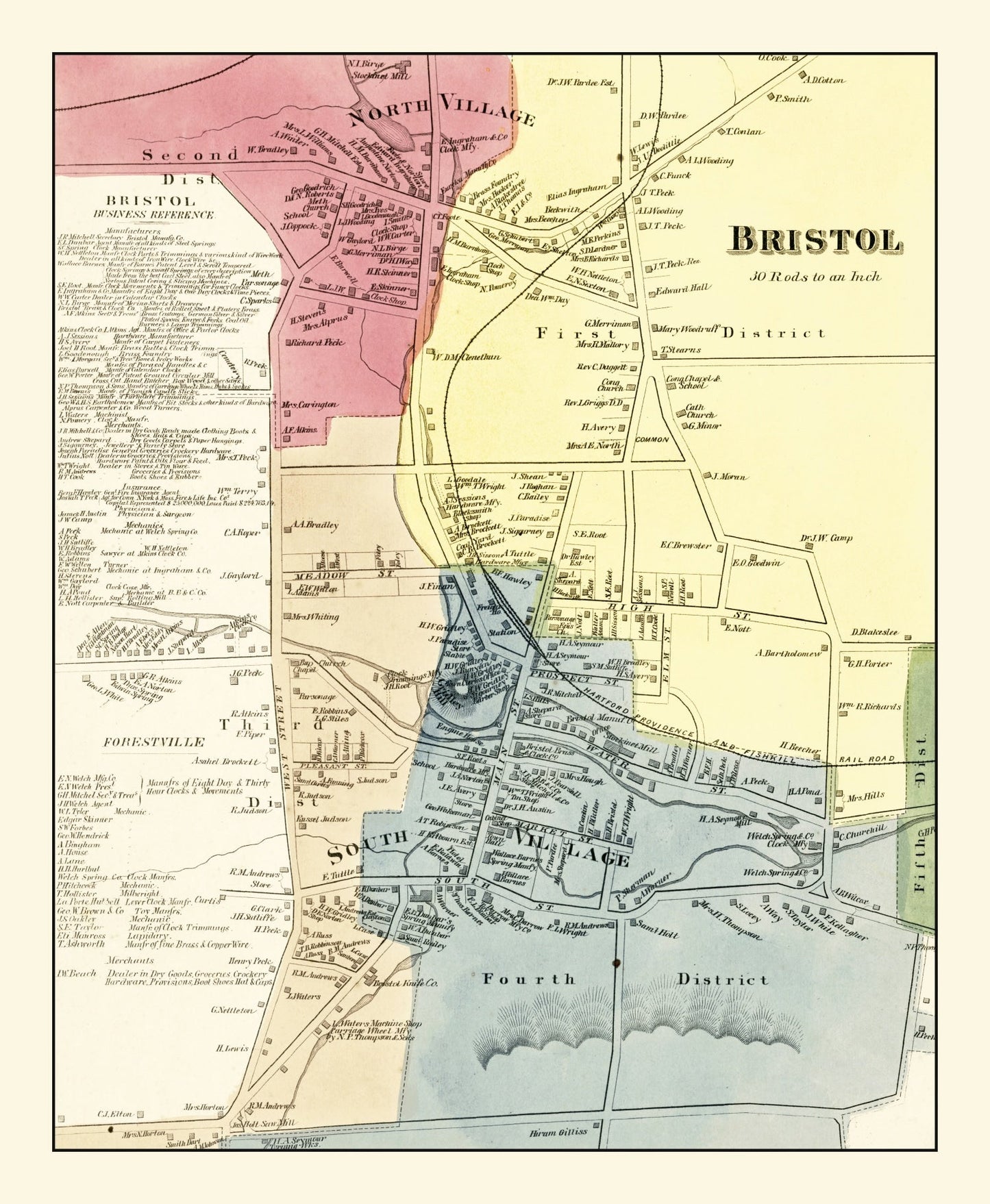 Vintage Map of Bristol, Connecticut, 1869