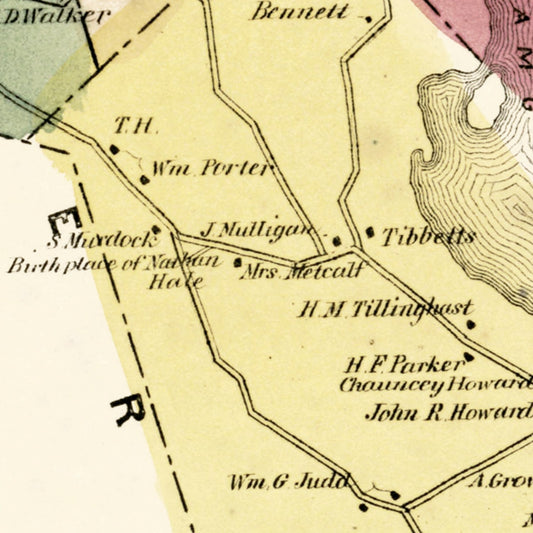 Vintage Map of Coventry, Connecticut, 1869