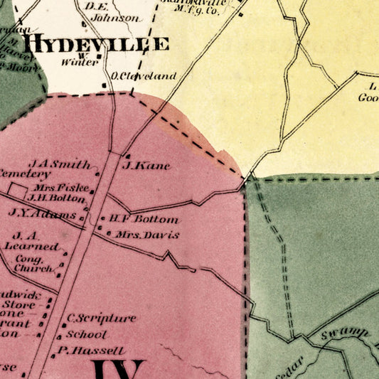 Vintage Map of Stafford, Connecticut, 1869