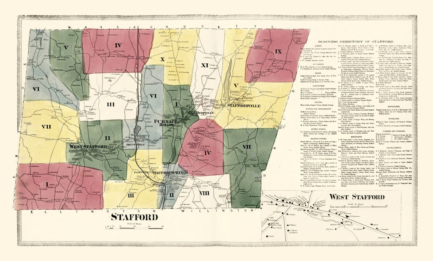 Vintage Map of Stafford, Connecticut, 1869