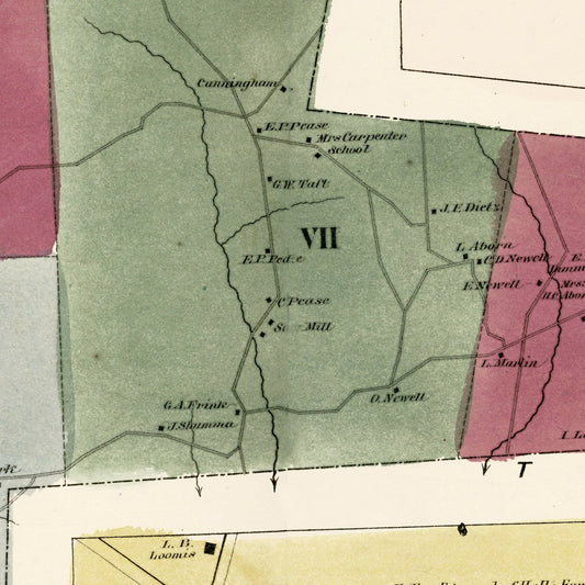 Vintage Map of Ellington, Connecticut, 1869