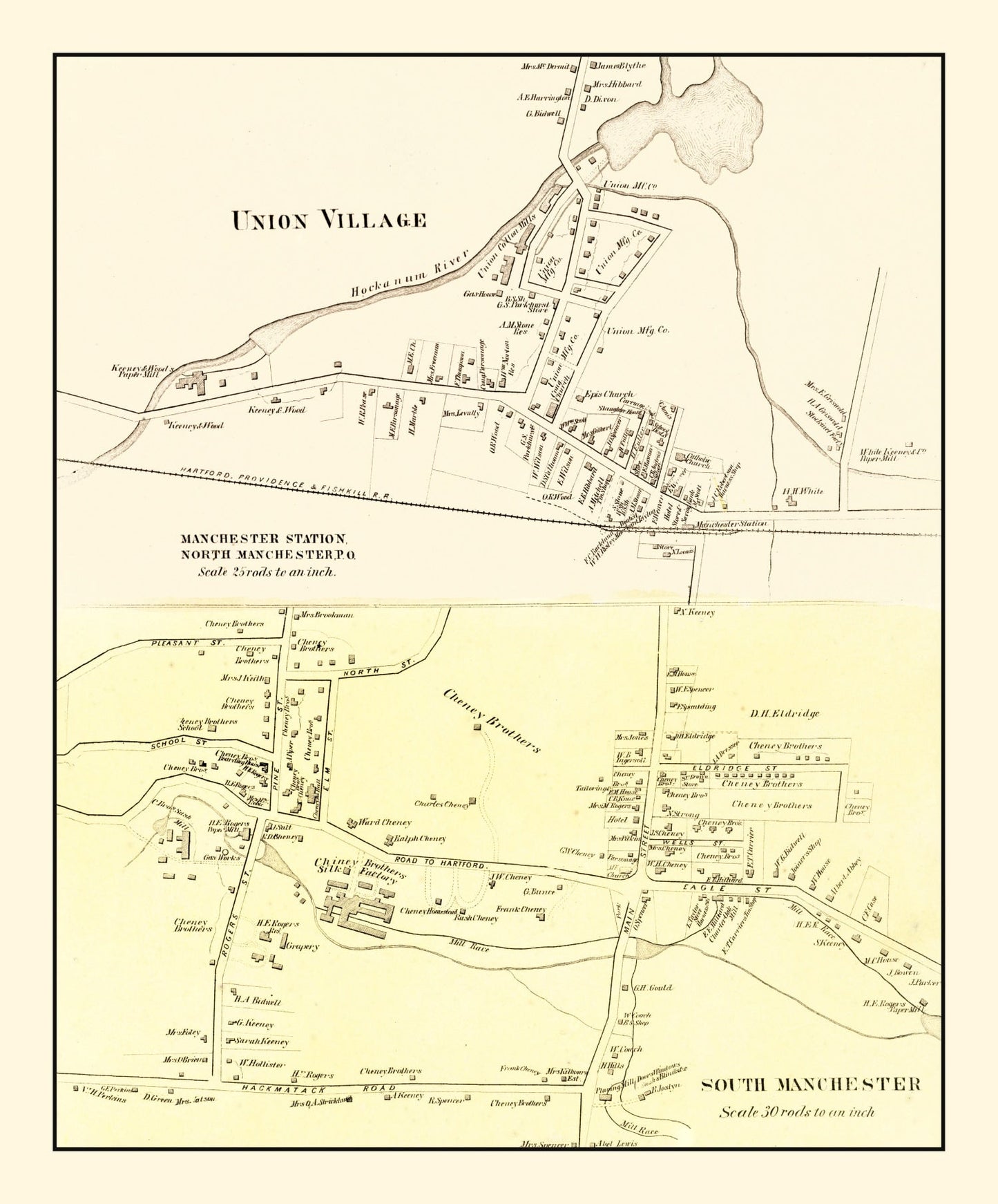 Vintage Map of Union Village, Connecticut, 1869