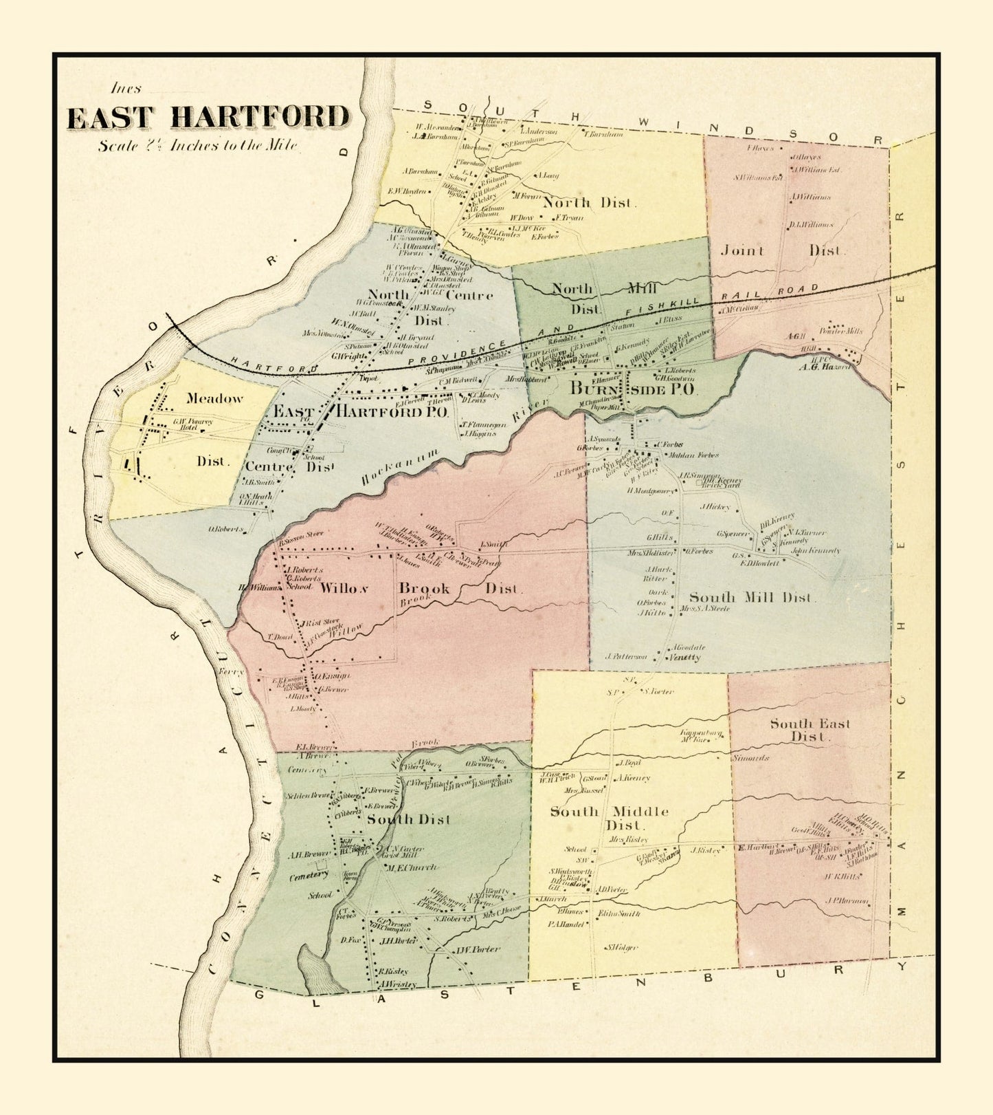 Vintage Map of East Hartford, Connecticut, 1869