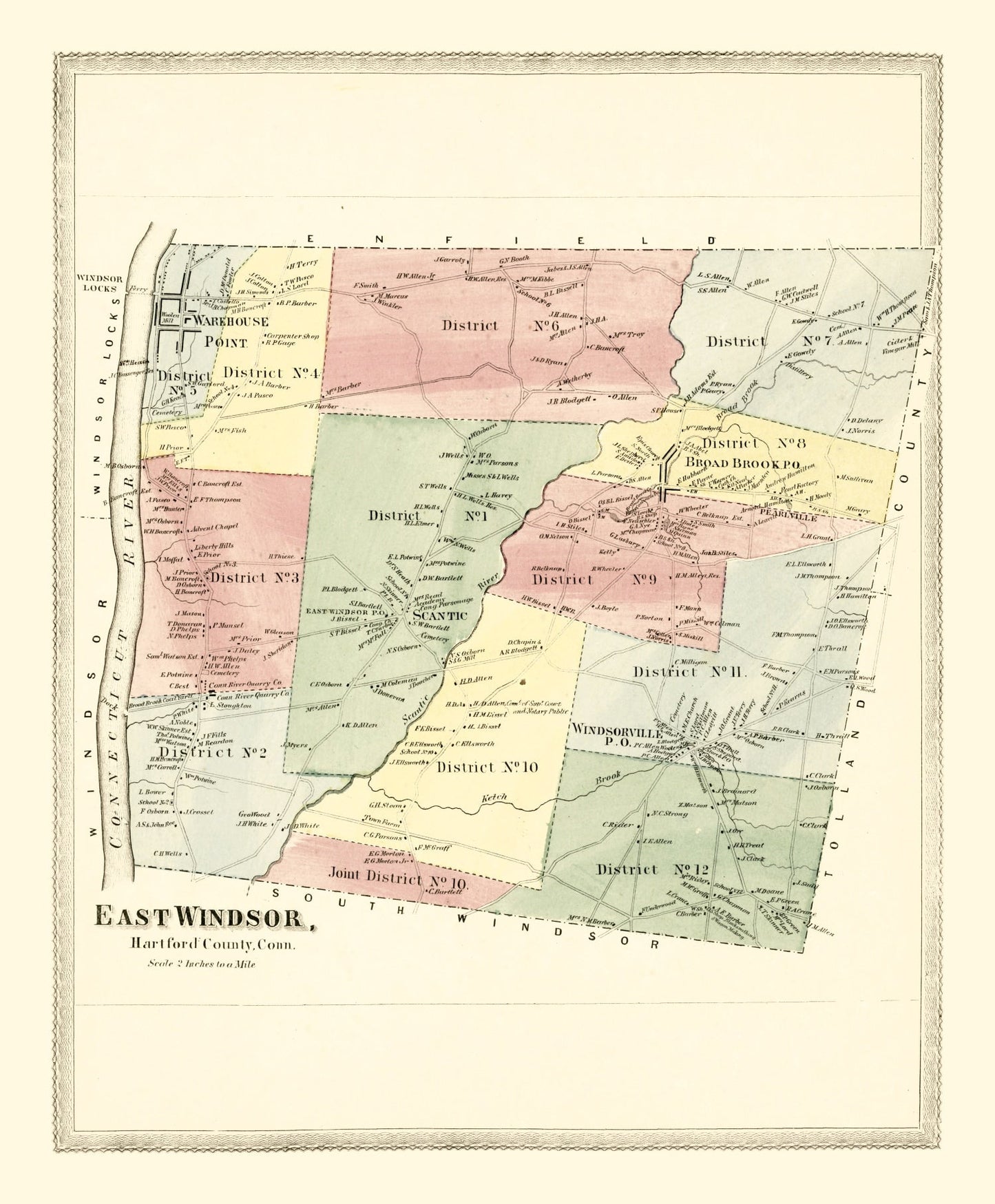 Vintage Map of East Windsor, Connecticut, 1869