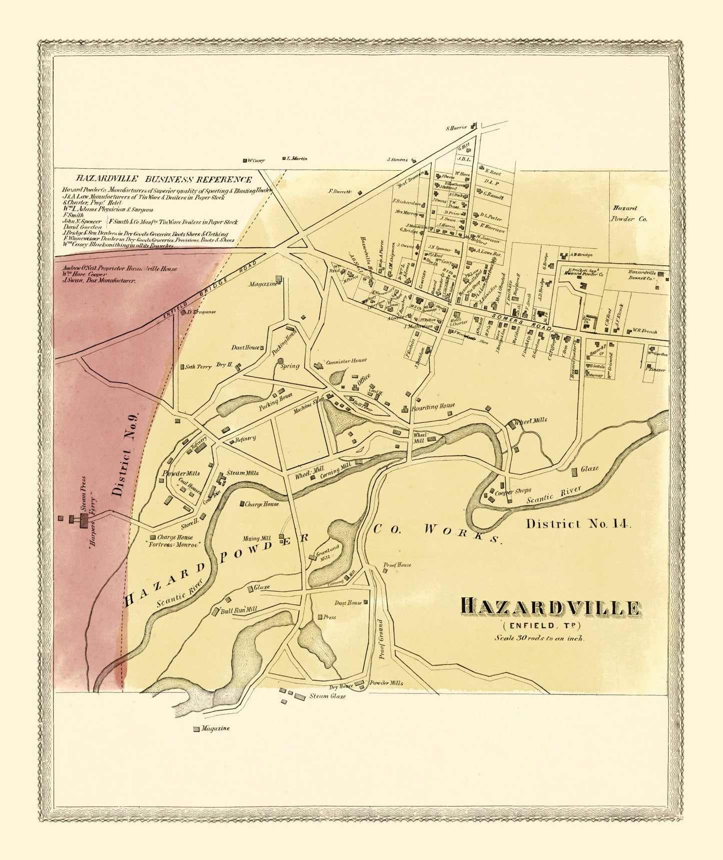 Vintage Map of Hazardville, Connecticut, 1869